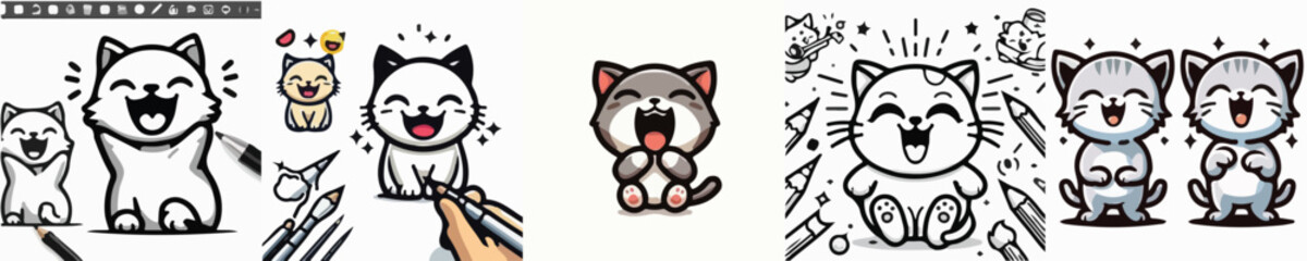 Collection of cute kittens vectors laughing happily