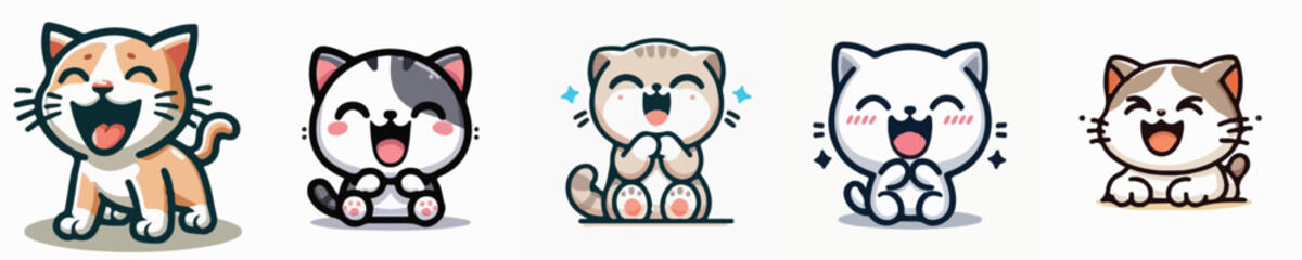 Set vector of cute laughing kitten