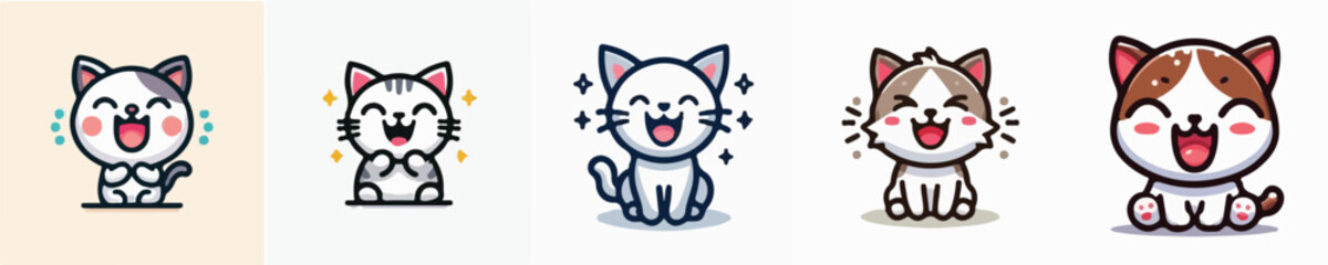 Set vector of cute laughing kitten