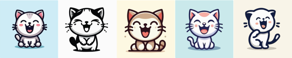 Set vector of cute laughing kitten