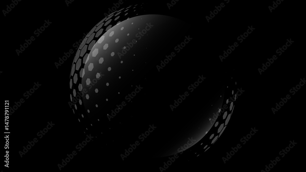 Poster futuristic spherical shield with hexagonal patterns and bubble-like energy surface, symbolizing cybe