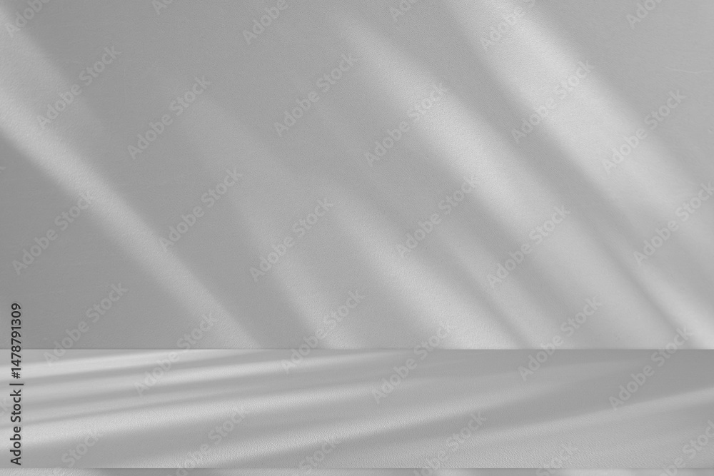 Aufkleber Wall interior background, studio and backdrops show products.with shadow from window color white and grey. background for text insertion and presentation product	