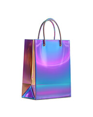 Iridescent Holographic Shopping Bag on Transparent Background, PNG