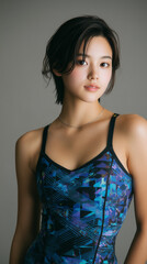 Naklejka premium 女性、プール、夏、ビキニ、美しさ、水泳、