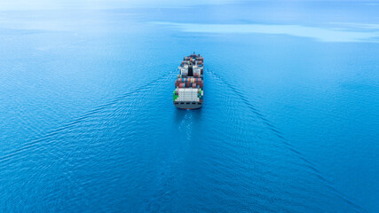 Aerial view of the freight shipping transport system cargo ship container. international transportation Export-import business, logistics, transportation industry concepts	