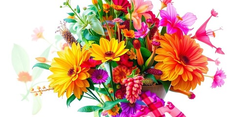 Vibrant double exposure of colorful flora and fauna, isolated on white,  fauna,  artistic