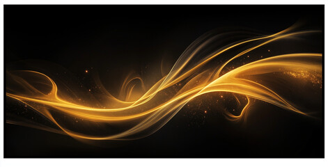 Abstract Rectangular Banner with Golden Flames on Dark Background, Dynamic Curves Representing Warmth and Creativity, High-Resolution Wallpaper for Desktop or Screensaver Use