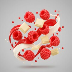 Delightful Raspberries and White Chocolate Swirl in Creamy Red Sauce a Delicious Food Photography