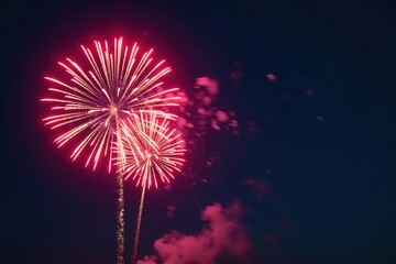 Vibrant fireworks exploding in the night sky, streaks of bright color against the dark background , magnificent, beautiful