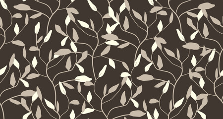 Floral Minimal Abstract Seamless Pattern. Contemporary Print Design with Abstract Leaves Hand Drawn Style. Monochrome Fashionable Botanical Leaf Template for Modern Design, Fabric, Patterns, Textile.