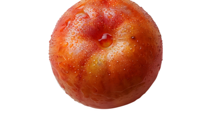 Fresh persimmon fruit in orange hue, top-down view with calyx visible, isolated on white