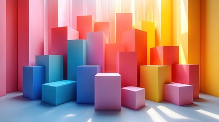 Obraz premium Colorful geometric display podiums, vibrant hues