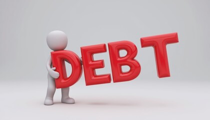 Figure holding the word "DEBT" in bold red letters.