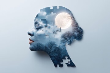 Mindful Winter Wellness Neurological Self-Care Puzzle Portrait for Mental Health Awareness and National Stop Snoring Week Insights in Innovative Digital Therapy Design