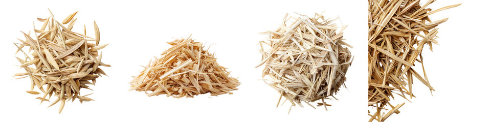 Various arranged piles of wooden toothpicks in a neutral, minimalistic style, showcasing texture and detail with soft natural colors, ideal for culinary presentations or kitchen design.