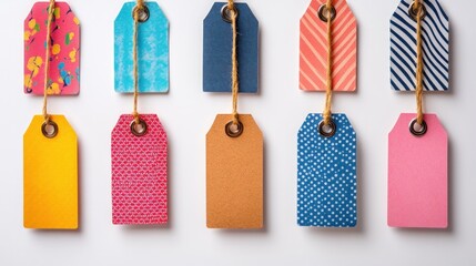 Colorful price tags hanging