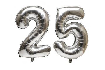 Celebrating 25 years silver balloon display birthday party event decor indoor setting close-up view milestone celebration