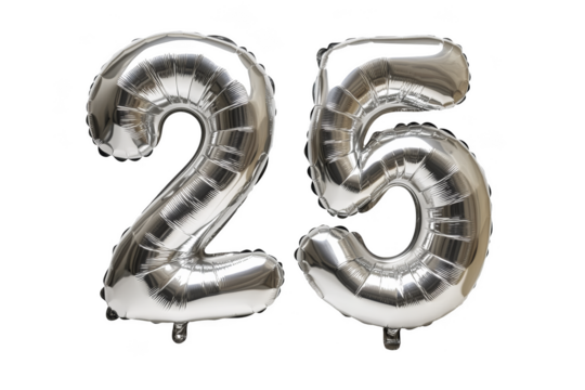 Celebrating 25 years silver balloon display birthday party event decor indoor setting close-up view milestone celebration - Powered by Adobe