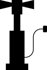 Air pump icon in trendy black flat style. Bicycle or bike tube air feeler device symbol sign. Hand operated portable tire pump silhouette vector illustration isolated on transparent background.
