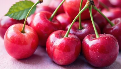 Watercolor cherries, bold red tones, juicy texture, color, wash