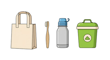Zero Waste Kit with Tote, Toothbrush, Bottle, and Trash Bin