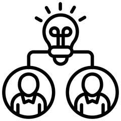 Group Idea - three people connected under a shared lightbulb, symbolizing group thinking or collaborative planning