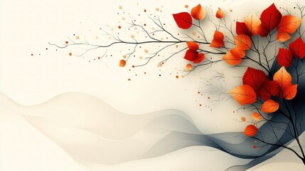 Autumn Leaves Branch Abstract Art Minimalist Design