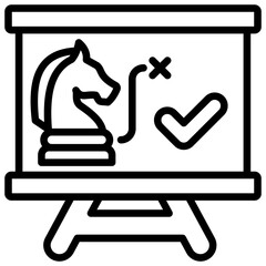 Strategic Plan - chess knight on a presentation board with strategy marks, representing long-term planning and tactics