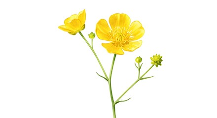 Naklejka premium Botanical Watercolor: Golden Blooms in Delicate Detail