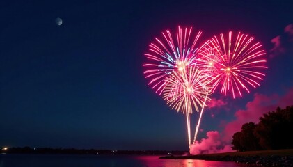 Vibrant fireworks explode in a celebratory night sky, illuminating the darkness with colorful bursts , bursts, remarkable