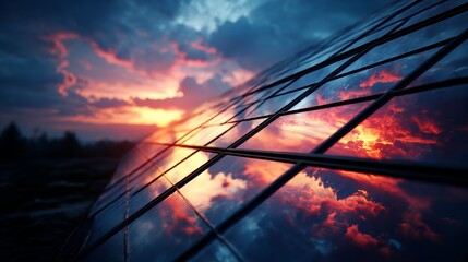 Harnessing Tomorrow's Energy: Solar Panels Reflecting a Dramatic Sunset and Hope for a Sustainable Future