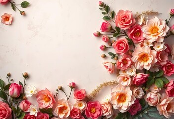 Elegant faded vintage artificial flower wall backdrop , soft, macro