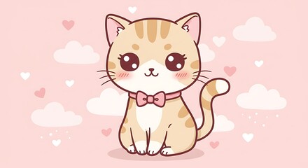 Obraz premium Sweet Dreams: A Kawaii Cat Illustration