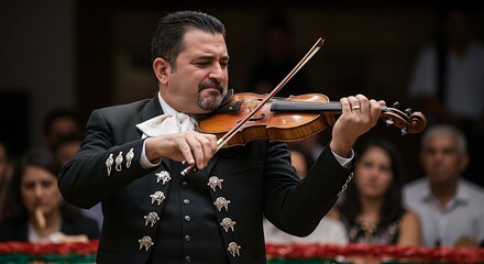 Fototapeta premium Man Playing Violin in Formal Attire with Audience