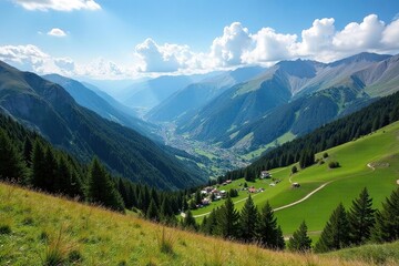 Fototapeta premium Panoramic view of Pyrenees mountains overlooking Andorra , horizon, mountain scenery