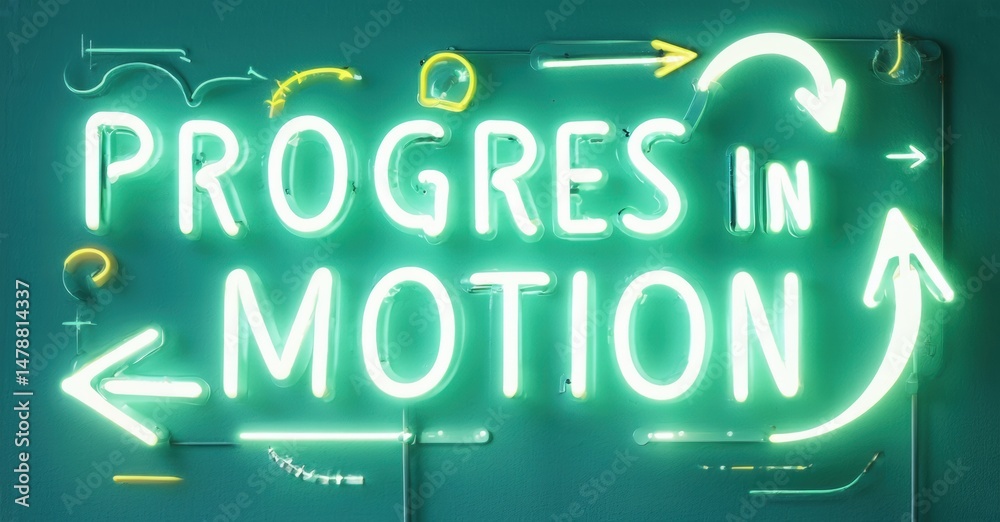 Aufkleber bright neon sign displays progress in motion. arrows indicate cyclical, forward movement. turquoise 