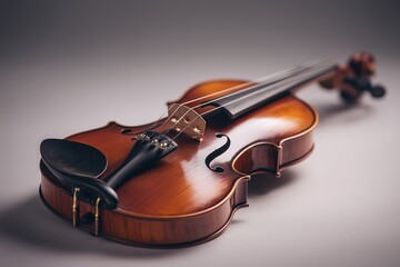 Fototapeta premium Polished Brown Stringed Instrument On Gray Surface Close Up On Transparent Background