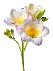 Obraz premium Elegant freesia flower arrangement with delicate petals on a white background