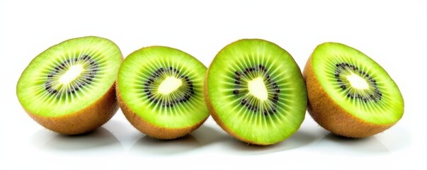 Fototapeta premium Watercolor kiwi fruit, whole & halves, white backdrop , background, nature