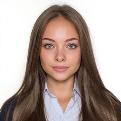 Fototapeta premium A woman with long brown hair and blue eyes