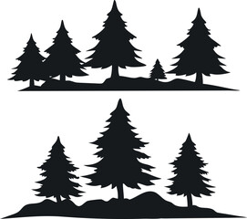 Obraz premium Evergreen Tree Silhouettes – Minimalist Black and White Pine Forest Digital Landscape