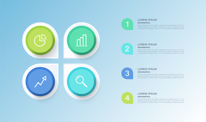 Infographic template with four steps or options with business icons. Vector design for presentation slides