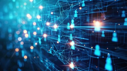 Obraz premium Abstract digital network with technological nodes and glowing points of connection.