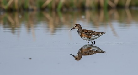Fototapeta premium Marsh Wader's Perfect Reflection