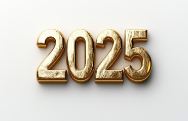 Golden 2025 numbers on a white background symbolizing future and prosperity.