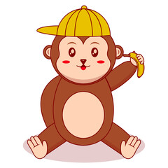 Cute Baby Monkey Mascot Character. Vector Illustration in Cartoon Concept.