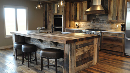 Rustic farmhouse kitchen with reclaimed wood finishes 32k, full ultra hd, high resolution