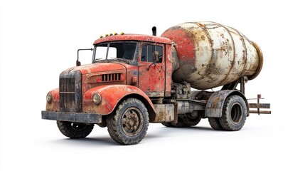 Early model concrete mixer truck isolated on white