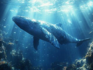 Fototapeta premium Whale Gliding Beneath Ocean Surface