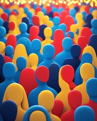 Fototapeta premium Colorful abstract crowd of people silhouettes symbolizing diversity, community, social connection, and inclusion with vibrant lighting and festive visual atmosphere